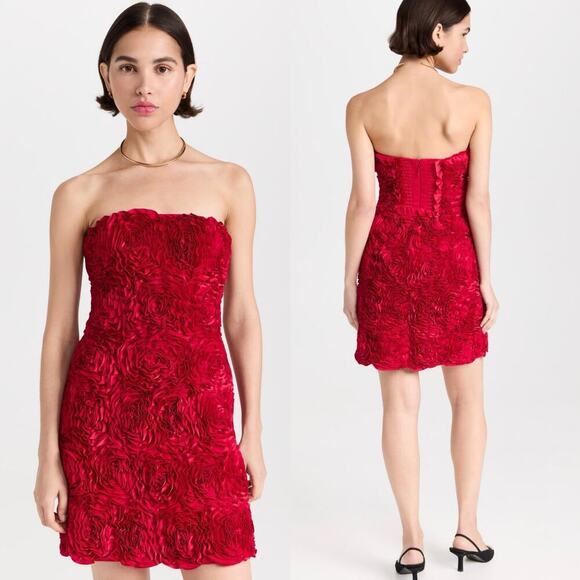 Aje Gazer Rosette Strapless Satin Mini Dress Red Size 6 Valentine's Day - Picture 10 of 10